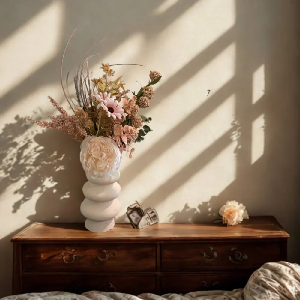 Boho Faux & Dried Floral Arrangement with Peony – Handmade Home Décor
